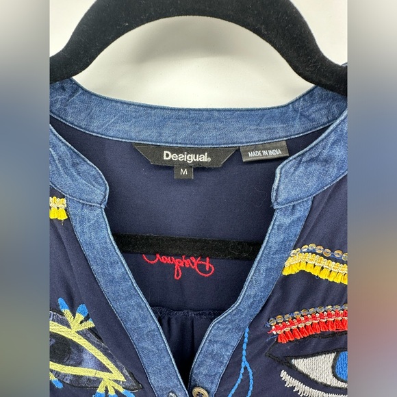 Desigual Made In India Embroidered Evil Eye Long Sleeve Top - Picture 6 of 8